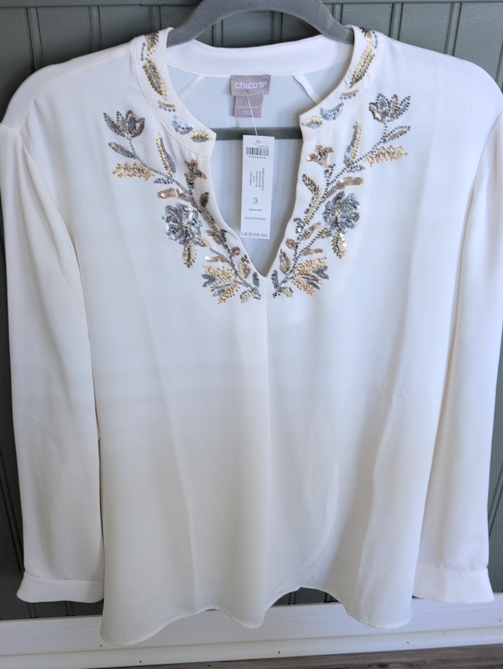 Chico's Embellished Neck Blouse